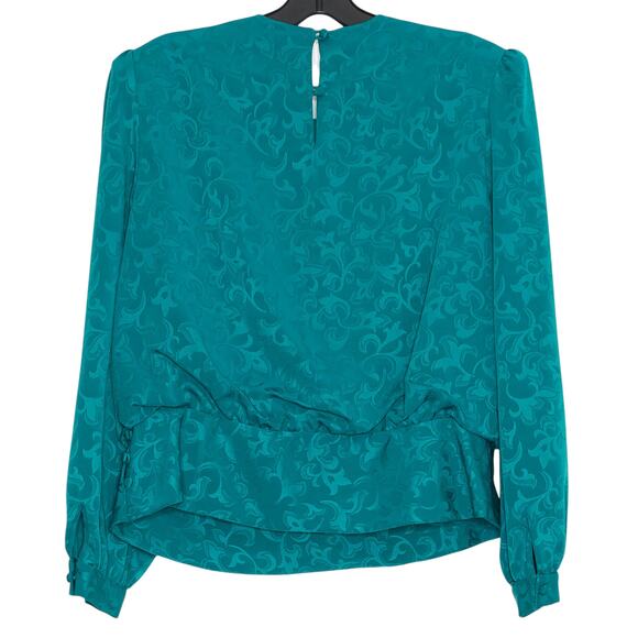 Womens Vintage Top Victorian Romantic Elegant Feminine Dark Secretary Teal 14 GP - Picture 4 of 4
